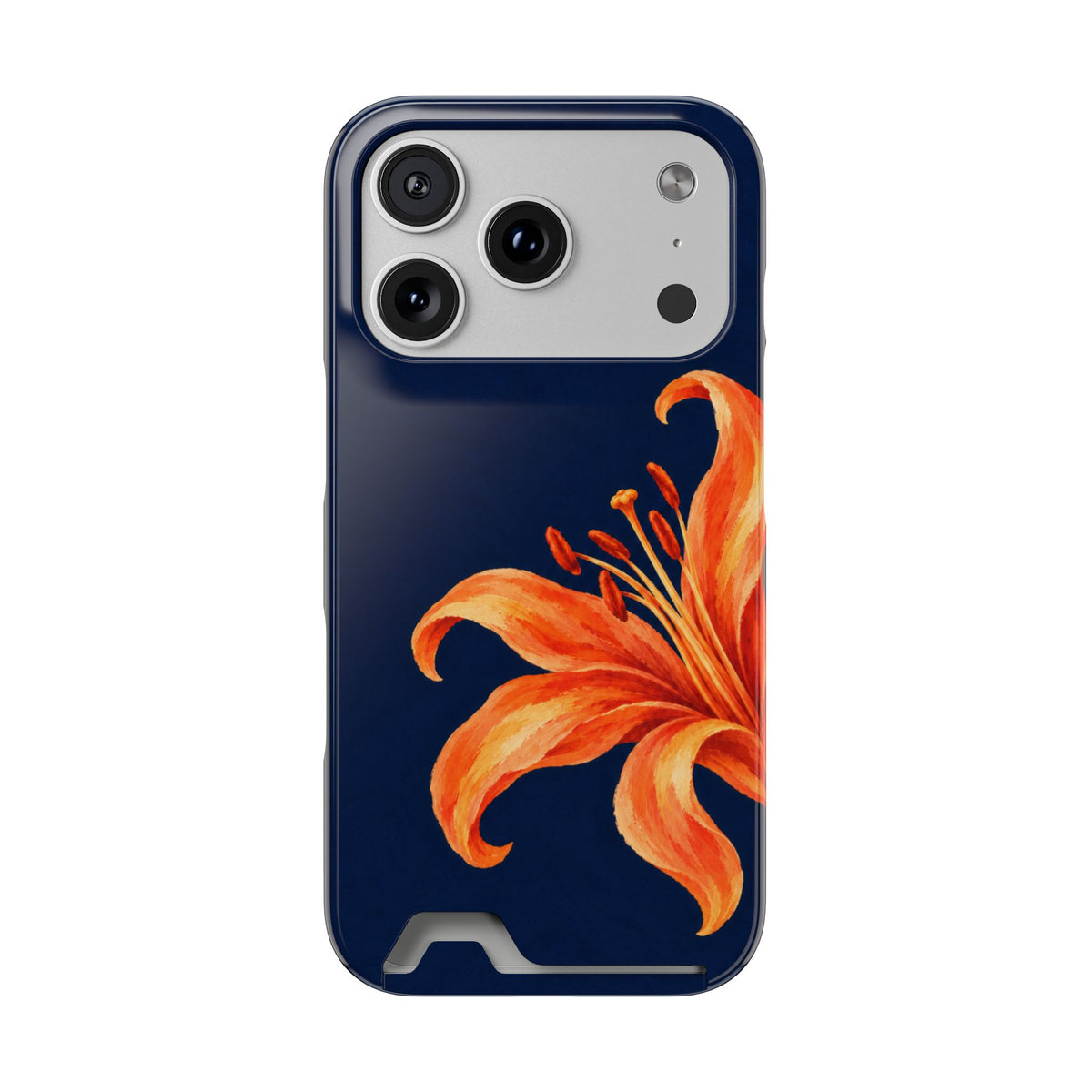 Tiger Lily phone case with card holder for iPhone 17 Pro, glossy finish