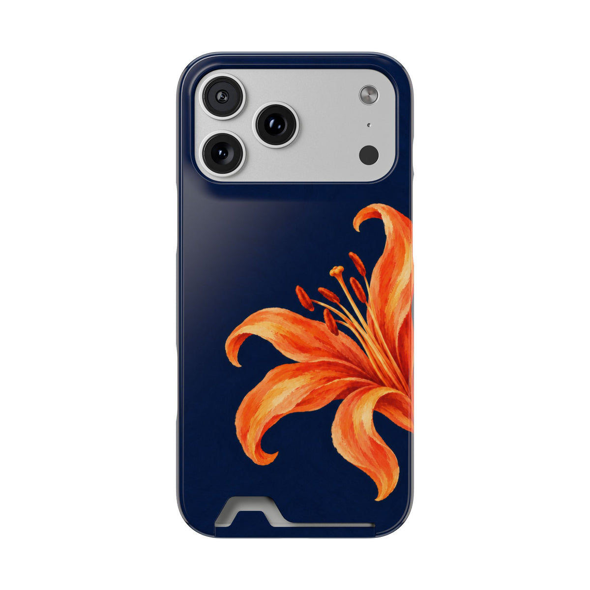 Tiger Lily phone case with card holder for iPhone 17 Pro Max, glossy finish