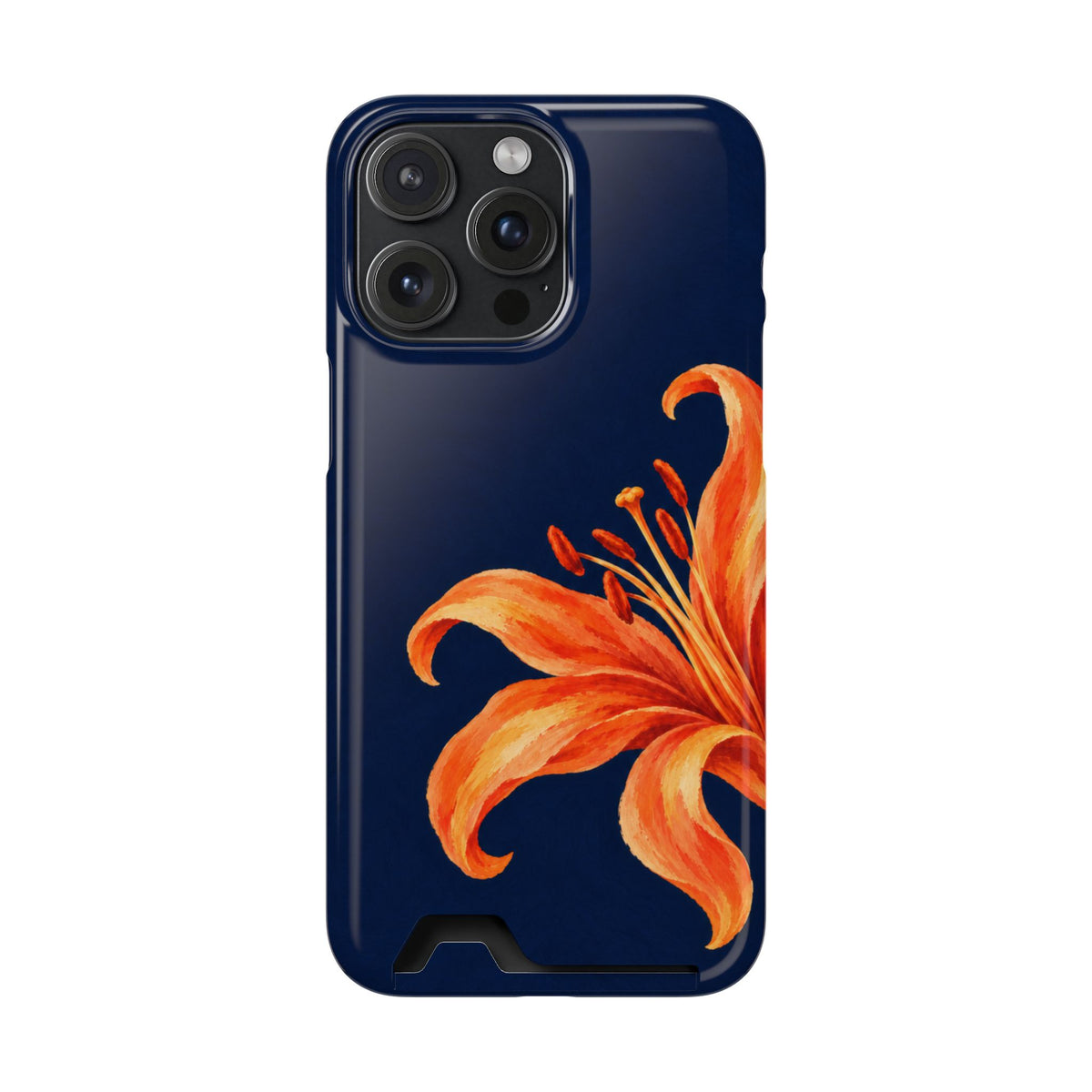 Tiger Lily phone case with card holder for iPhone 15 Pro Max, glossy finish
