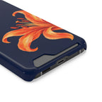 Tiger Lily phone case with card holder, close-up of the card slot