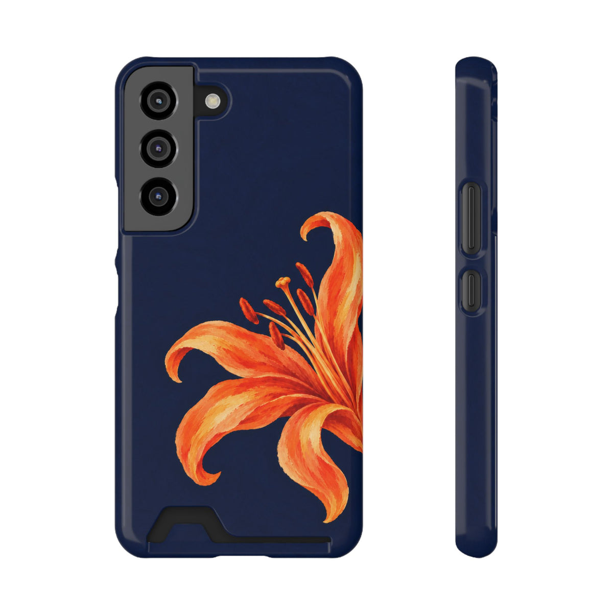 Tiger Lily phone case with card holder for Samsung Galaxy S22, glossy finish