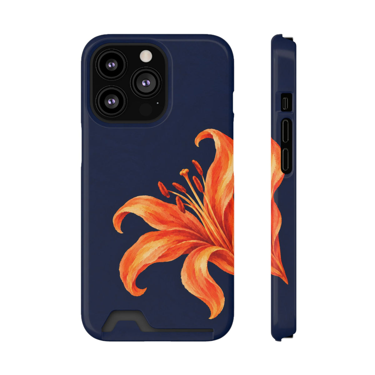Tiger Lily phone case with card holder for iPhone 13 Pro, glossy finish
