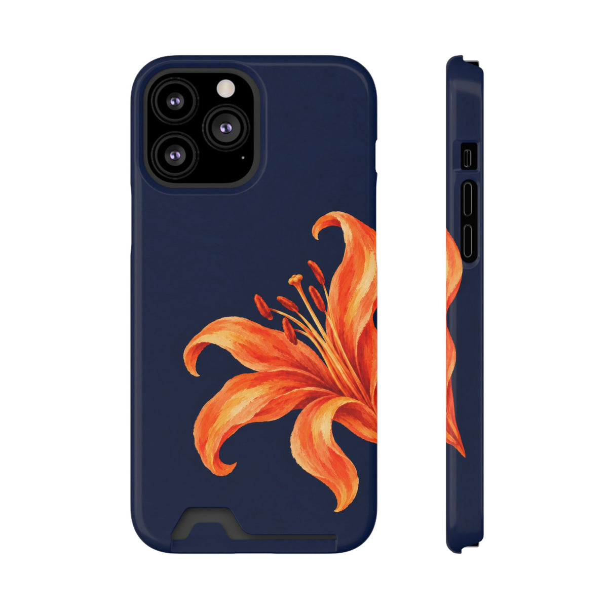 Tiger Lily phone case with card holder for iPhone 13 Pro Max, glossy finish