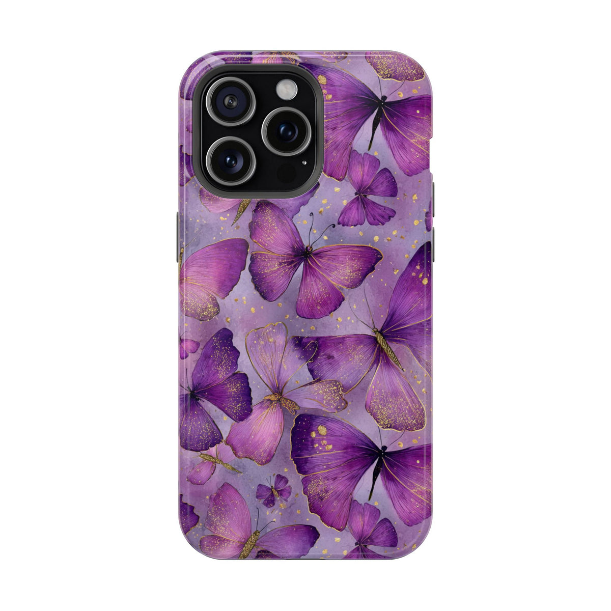 Violet Butterfly protective phone case for iPhone 15 Pro Max, glossy finish