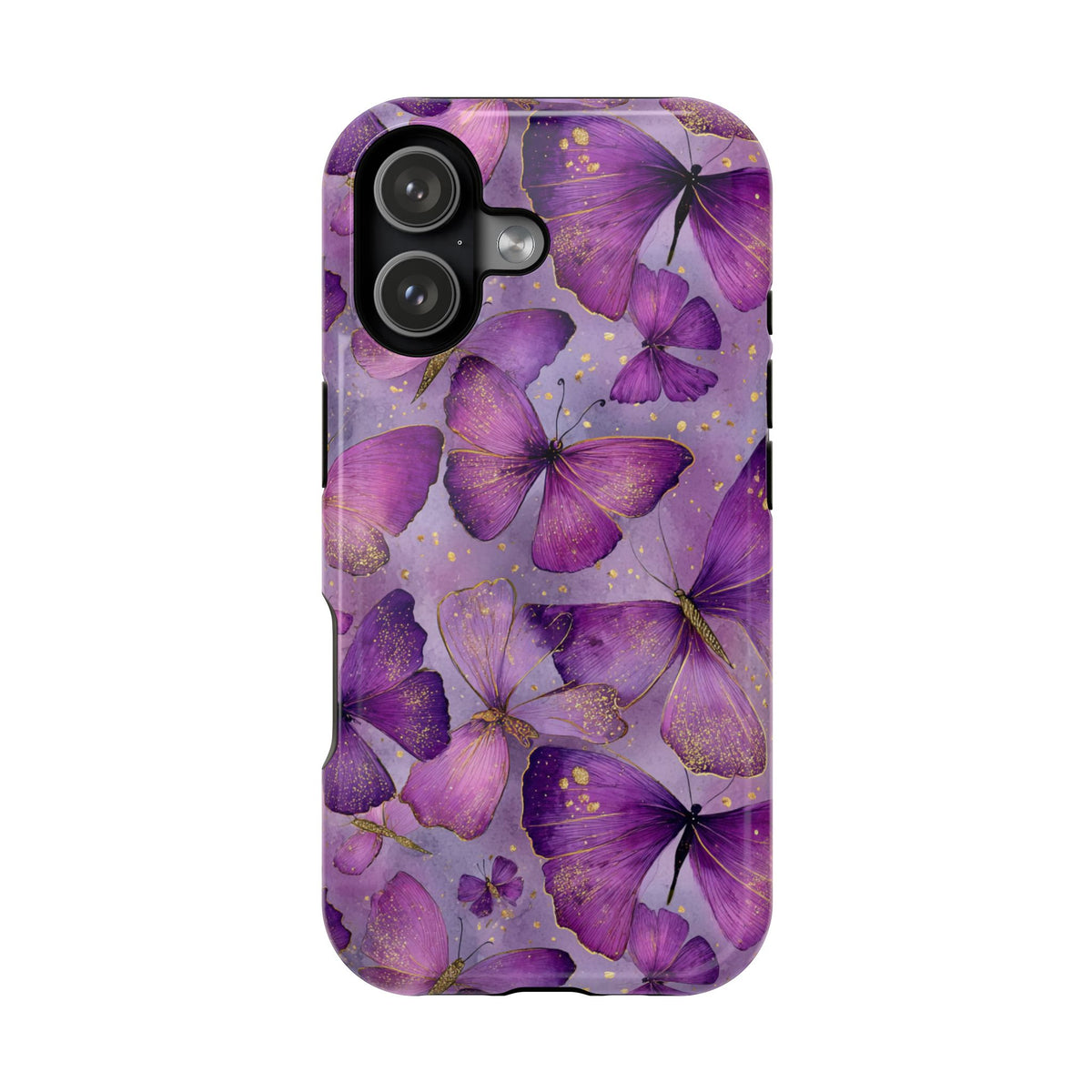 Violet Butterfly protective phone case for iPhone 17, glossy finish