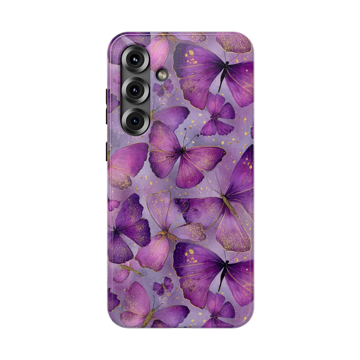 Violet Butterfly protective phone case for Samsung Galaxy S25 Plus, glossy finish