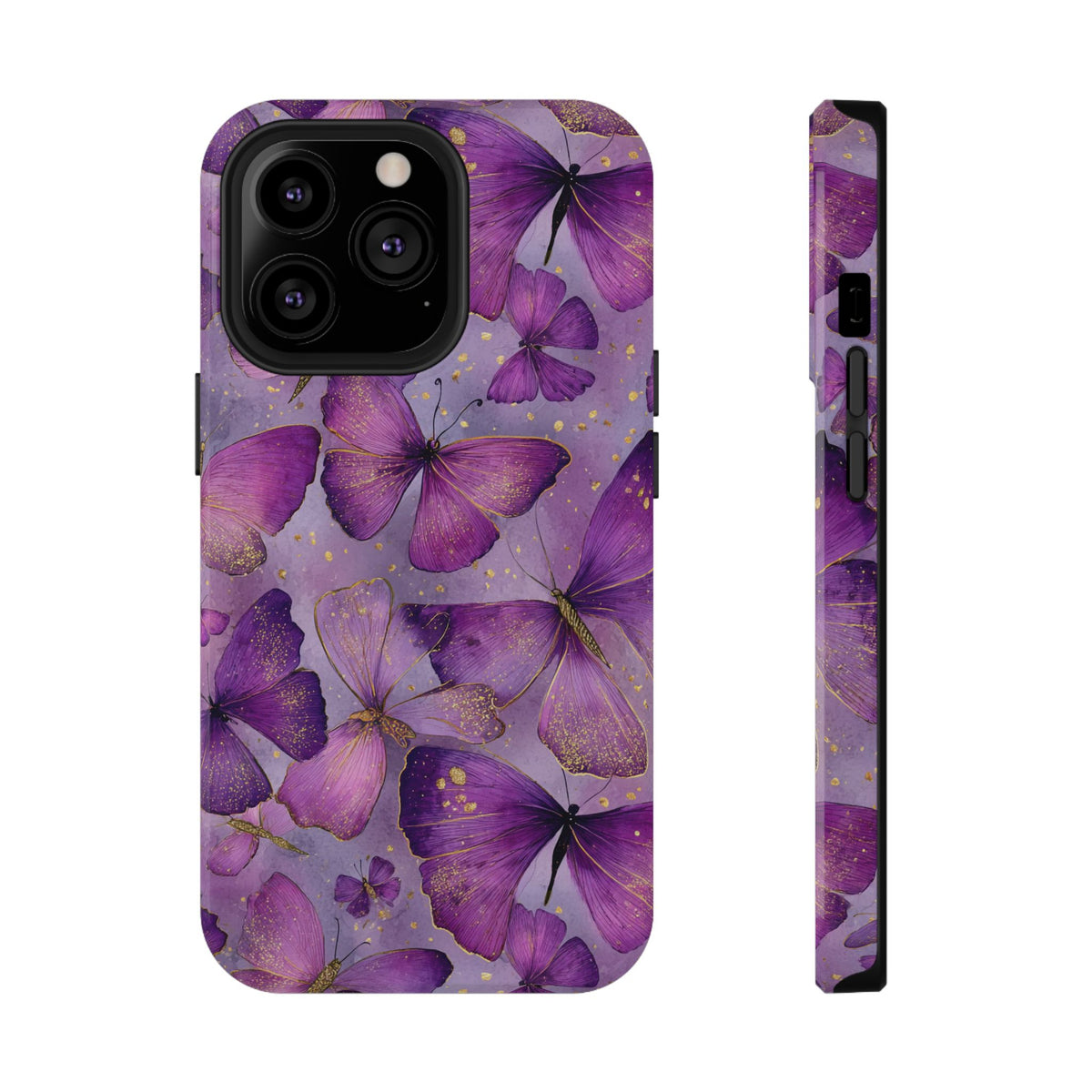 Violet Butterfly protective phone case for iPhone 13 Pro, glossy finish