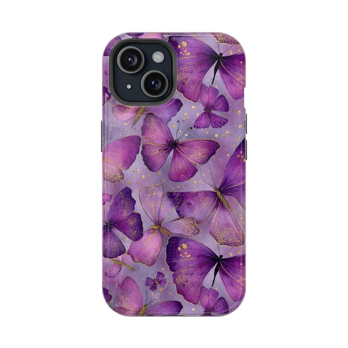 Violet Butterfly MagSafe case for iPhone 15, glossy finish