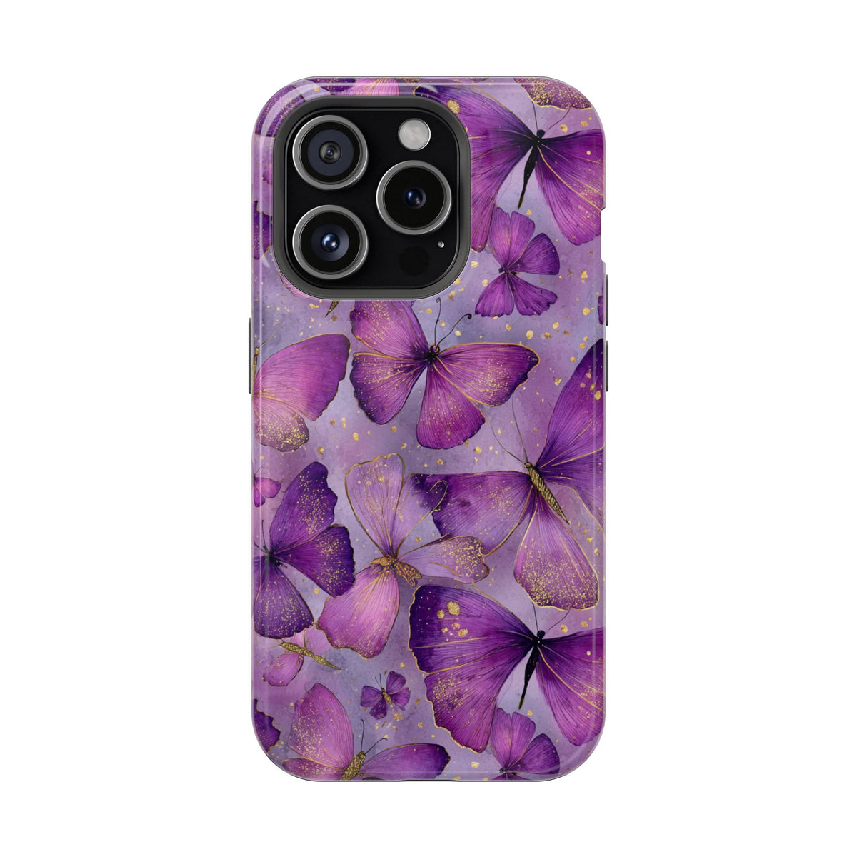 Violet Butterfly MagSafe case for iPhone 15 Pro, glossy finish