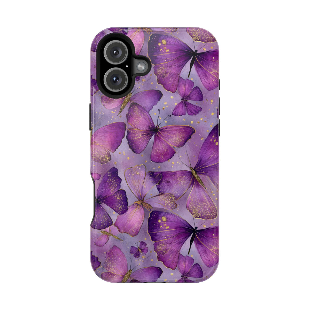 Violet Butterfly MagSafe case for iPhone 16 Plus, glossy finish