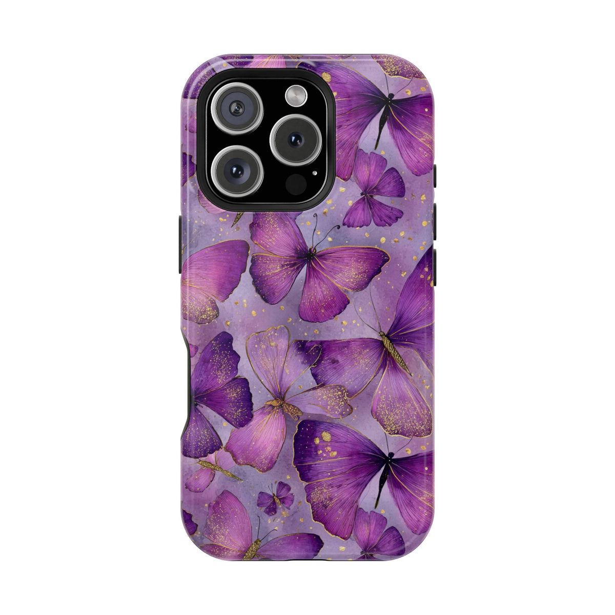 Violet Butterfly MagSafe case for iPhone 16 Pro, glossy finish