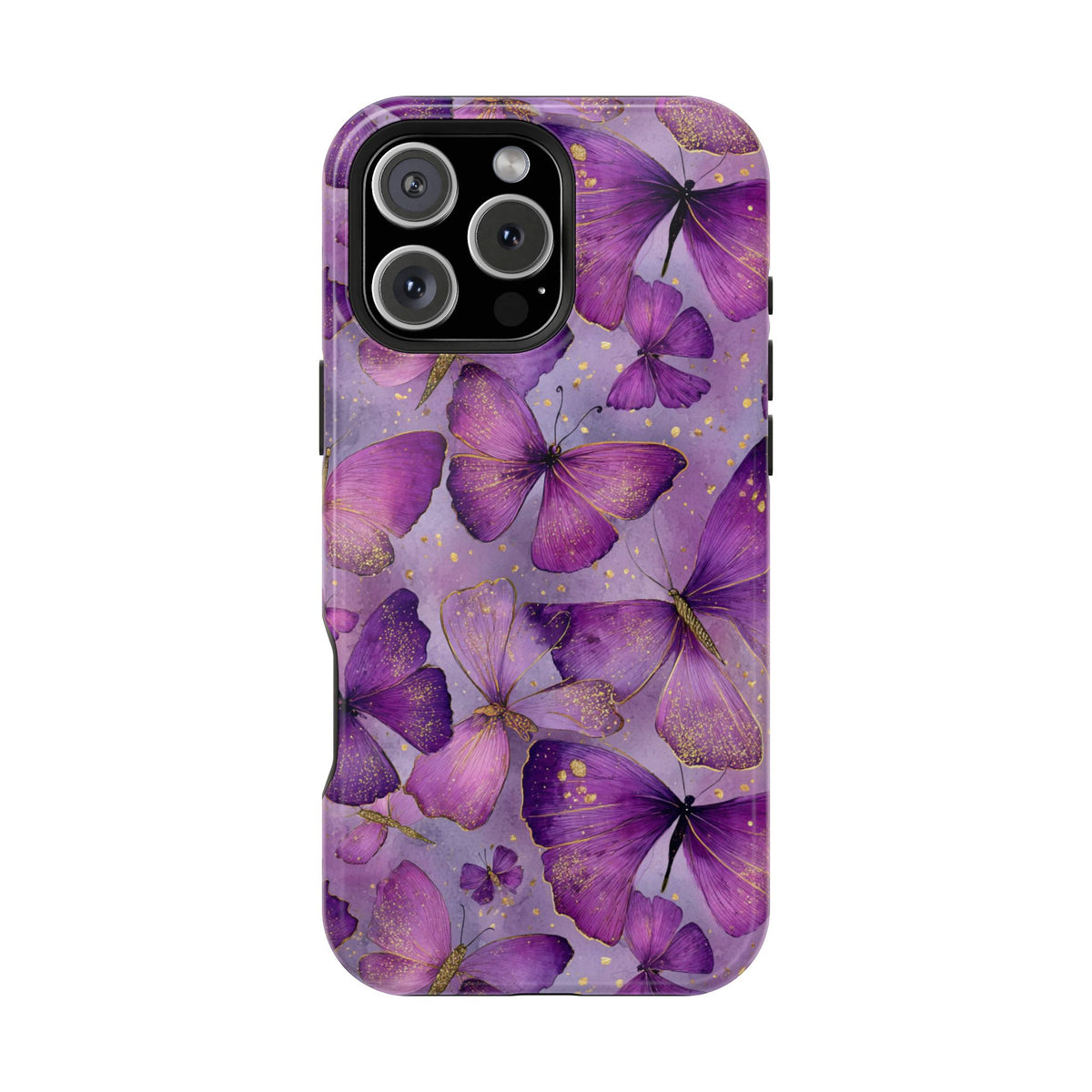 Violet Butterfly MagSafe case for iPhone 16 Pro Max, glossy finish