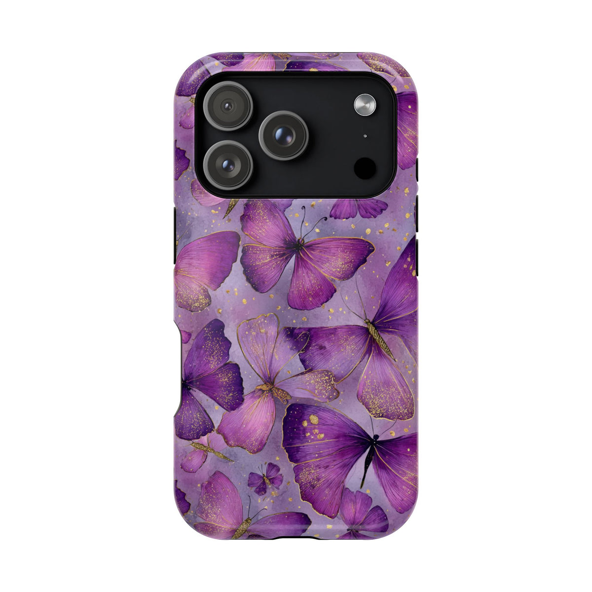 Violet Butterfly MagSafe case for iPhone 17 Pro, glossy finish