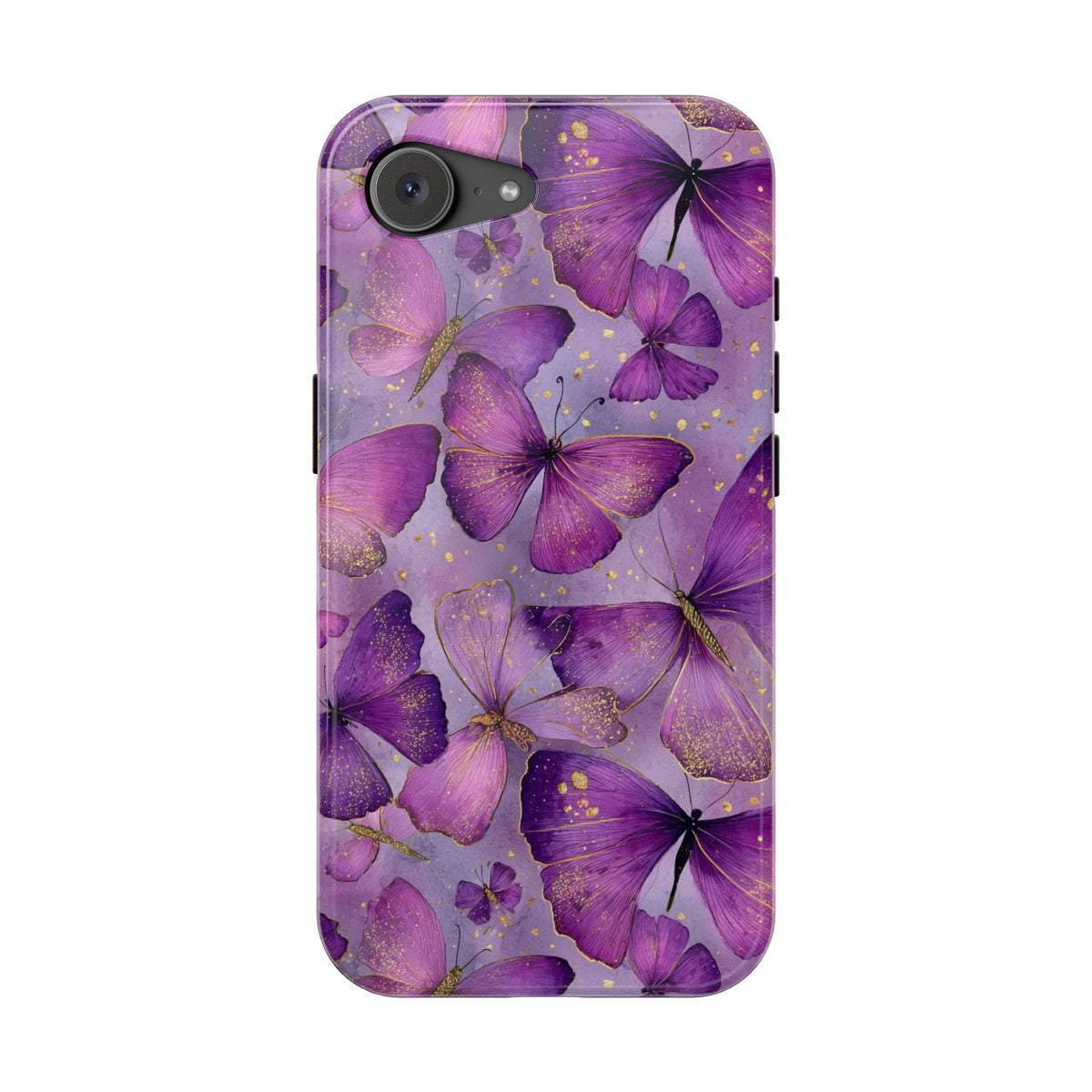 Violet Butterfly MagSafe case for iPhone 16e, glossy finish