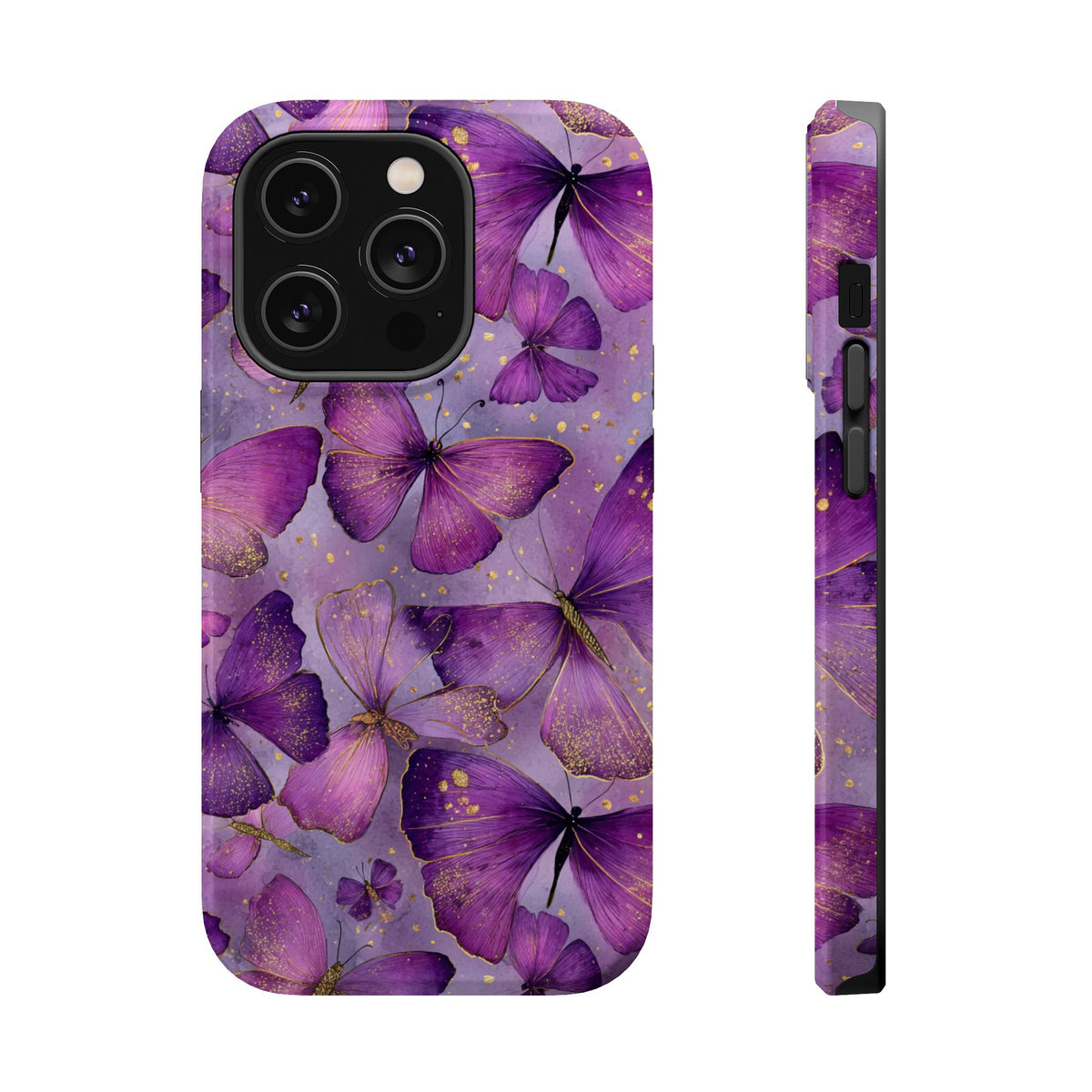 Violet Butterfly MagSafe case for iPhone 14 Pro, glossy finish