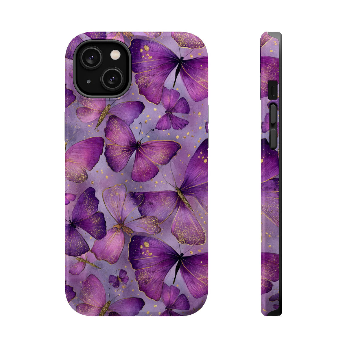 Violet Butterfly MagSafe case for iPhone 14 Plus, glossy finish