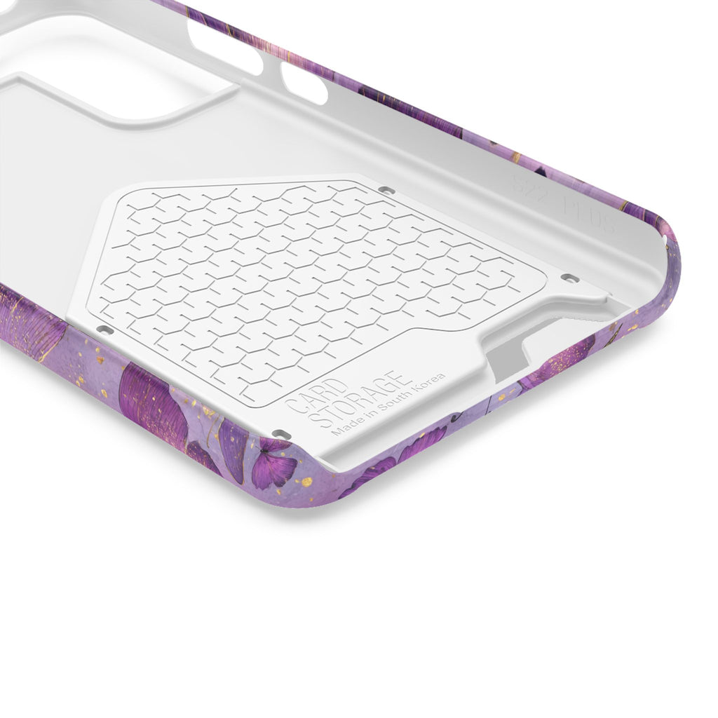 Violet Butterfly phone case with card holder, close-up of the inside