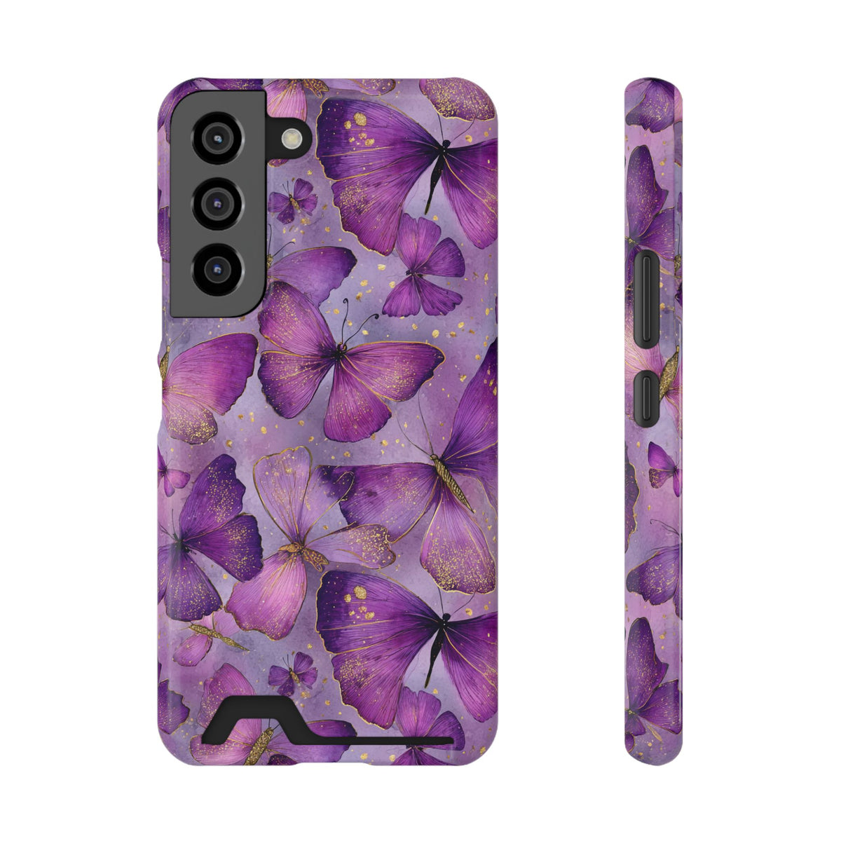 Violet Butterfly phone case with card holder for Samsung Galaxy S22, glossy finish