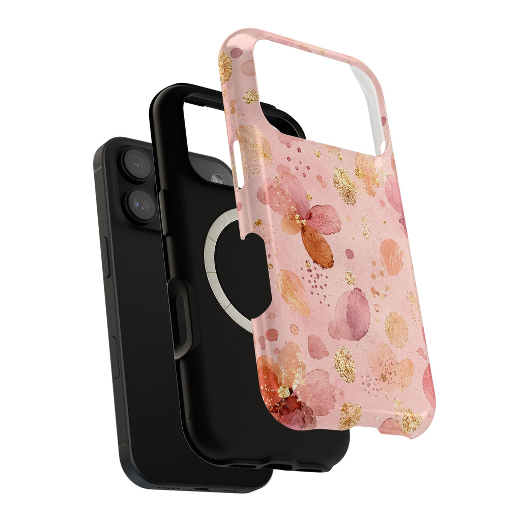 Watercolor Blossom MagSafe case, close-up of the dual-layer construction