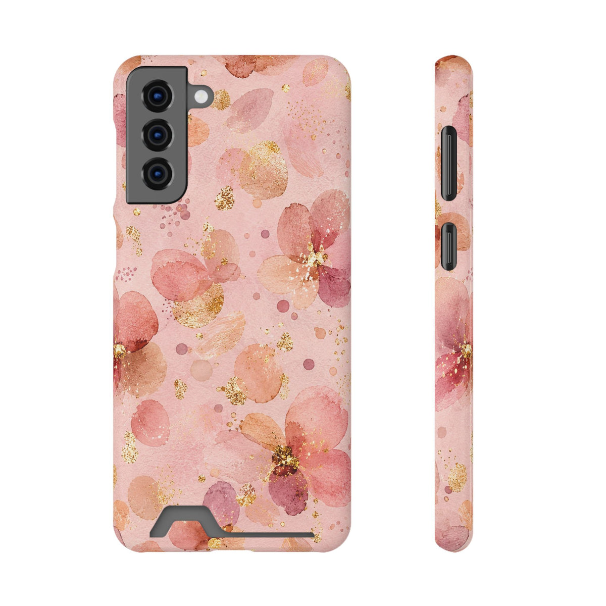 Watercolor Blossom phone case with card holder for Samsung Galaxy S21 Plus, glossy finish
