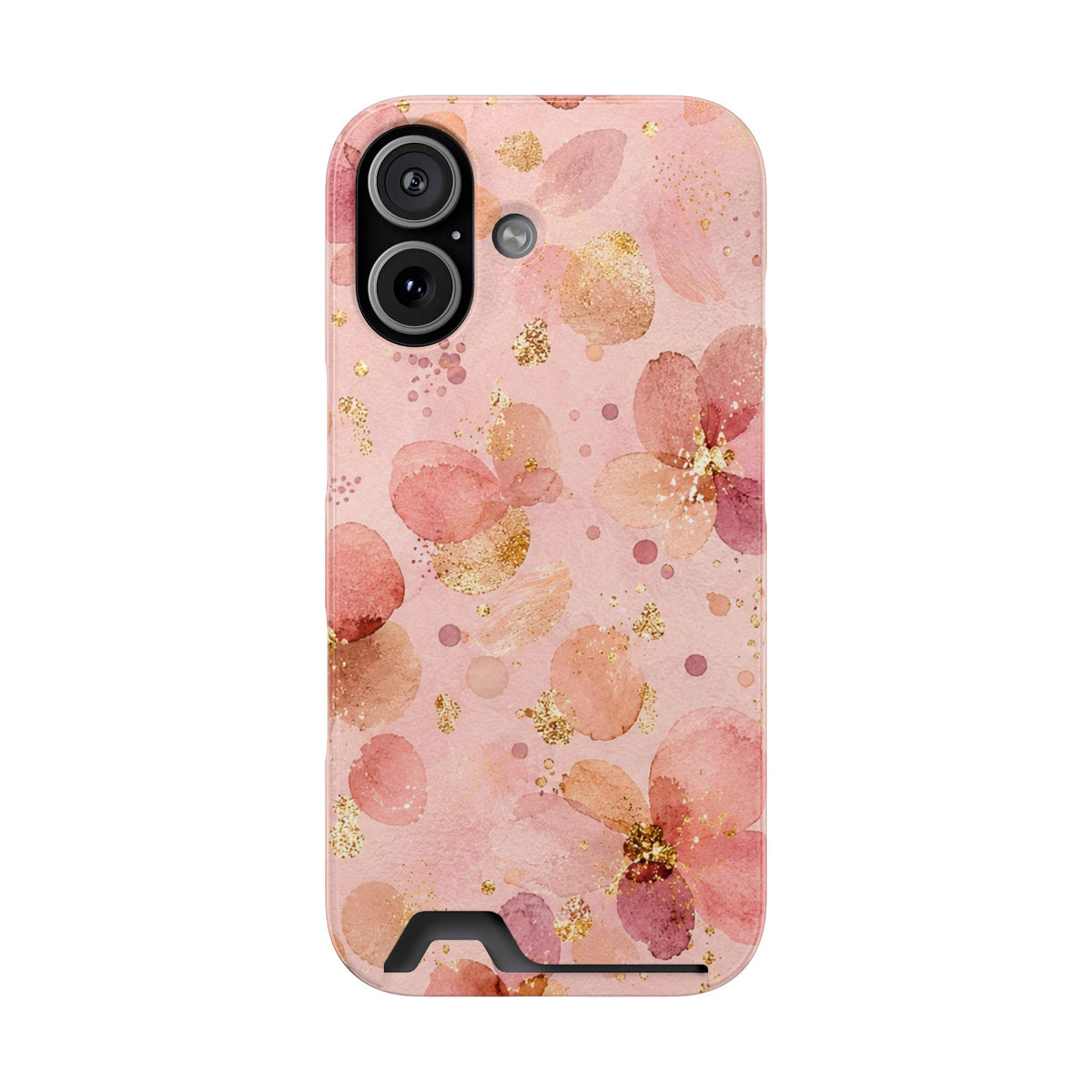 Watercolor Blossom phone case with card holder for iPhone 17, glossy finish