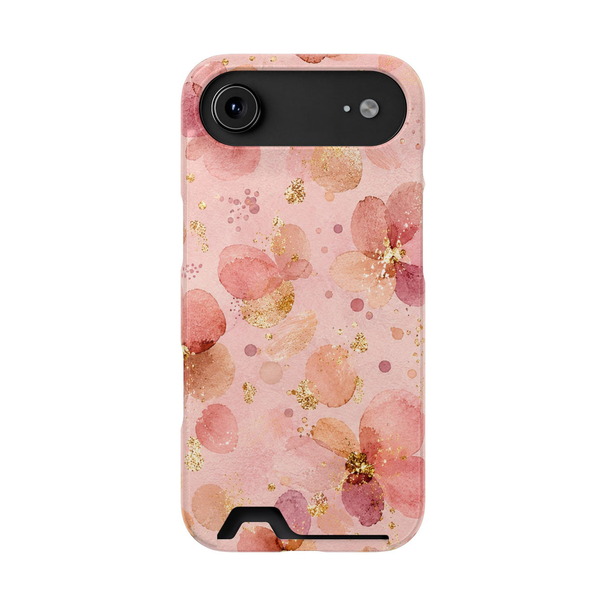 Watercolor Blossom phone case with card holder for iPhone 17 Air, glossy finish