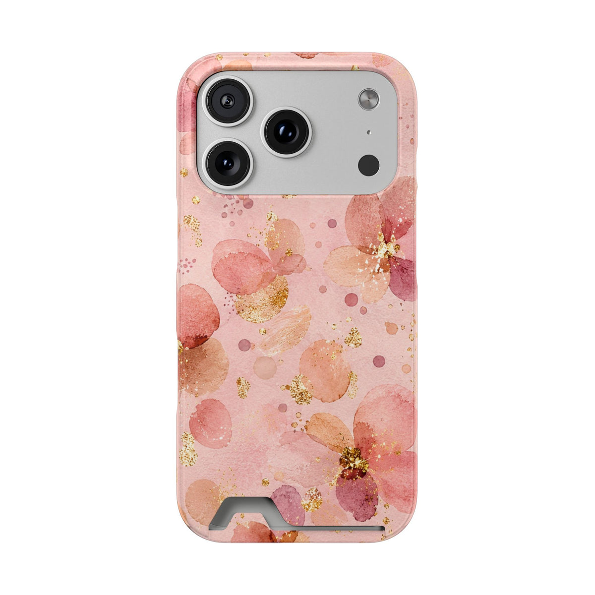 Watercolor Blossom phone case with card holder for iPhone 17 Pro, glossy finish