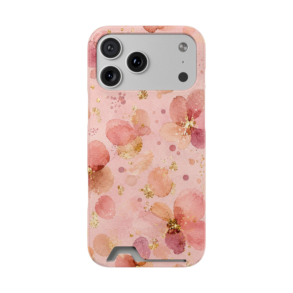 Watercolor Blossom phone case with card holder for iPhone 17 Pro Max, glossy finish
