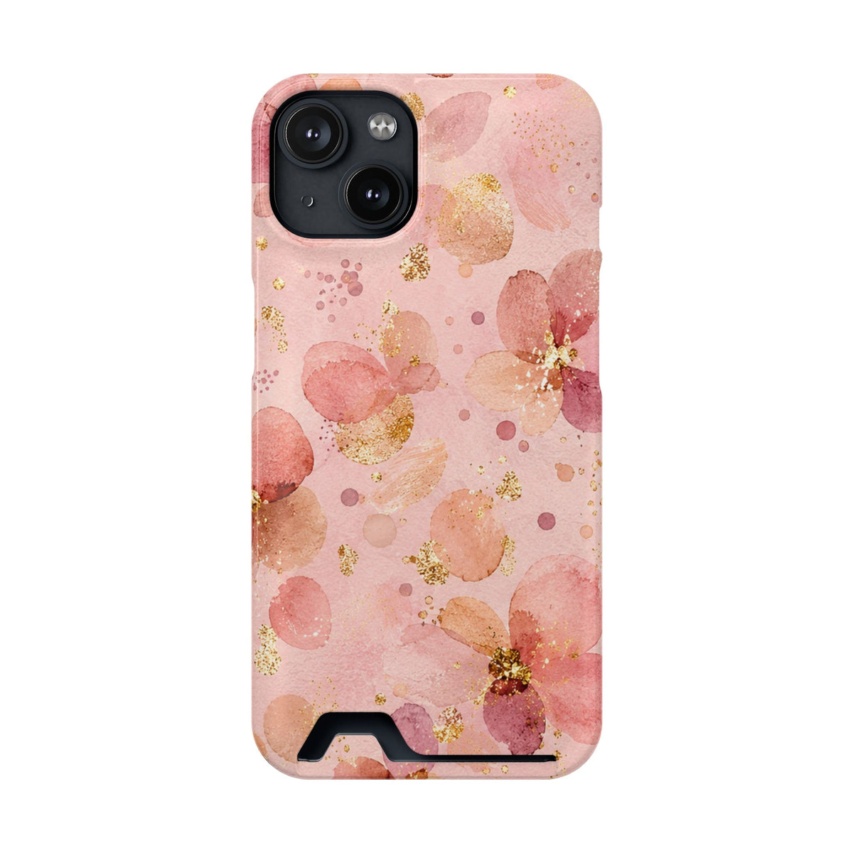 Watercolor Blossom phone case with card holder for iPhone 14, glossy finish
