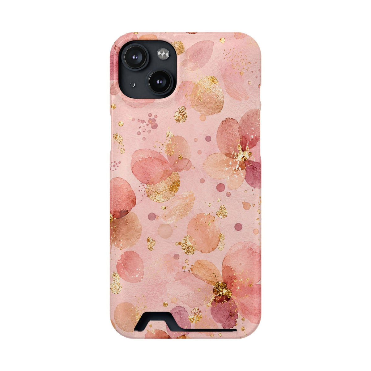Watercolor Blossom phone case with card holder for iPhone 14 Plus, glossy finish