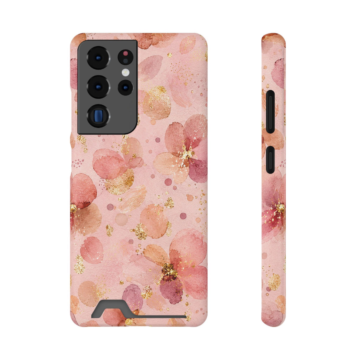 Watercolor Blossom phone case with card holder for Samsung Galaxy S22 Plus, glossy finish