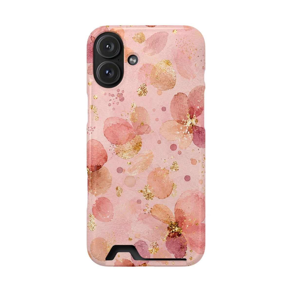 Watercolor Blossom phone case with card holder for iPhone 16 Plus, glossy finish