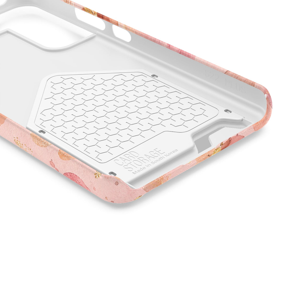 Watercolor Blossom phone case with card holder, close-up of the inside