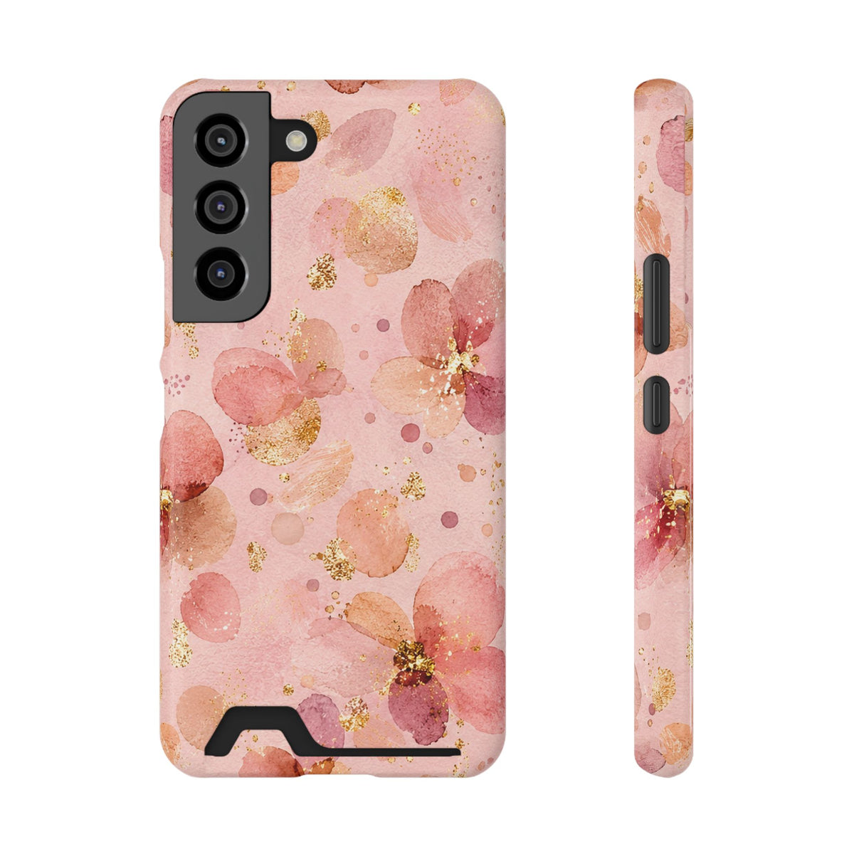 Watercolor Blossom phone case with card holder for Samsung Galaxy S22, glossy finish