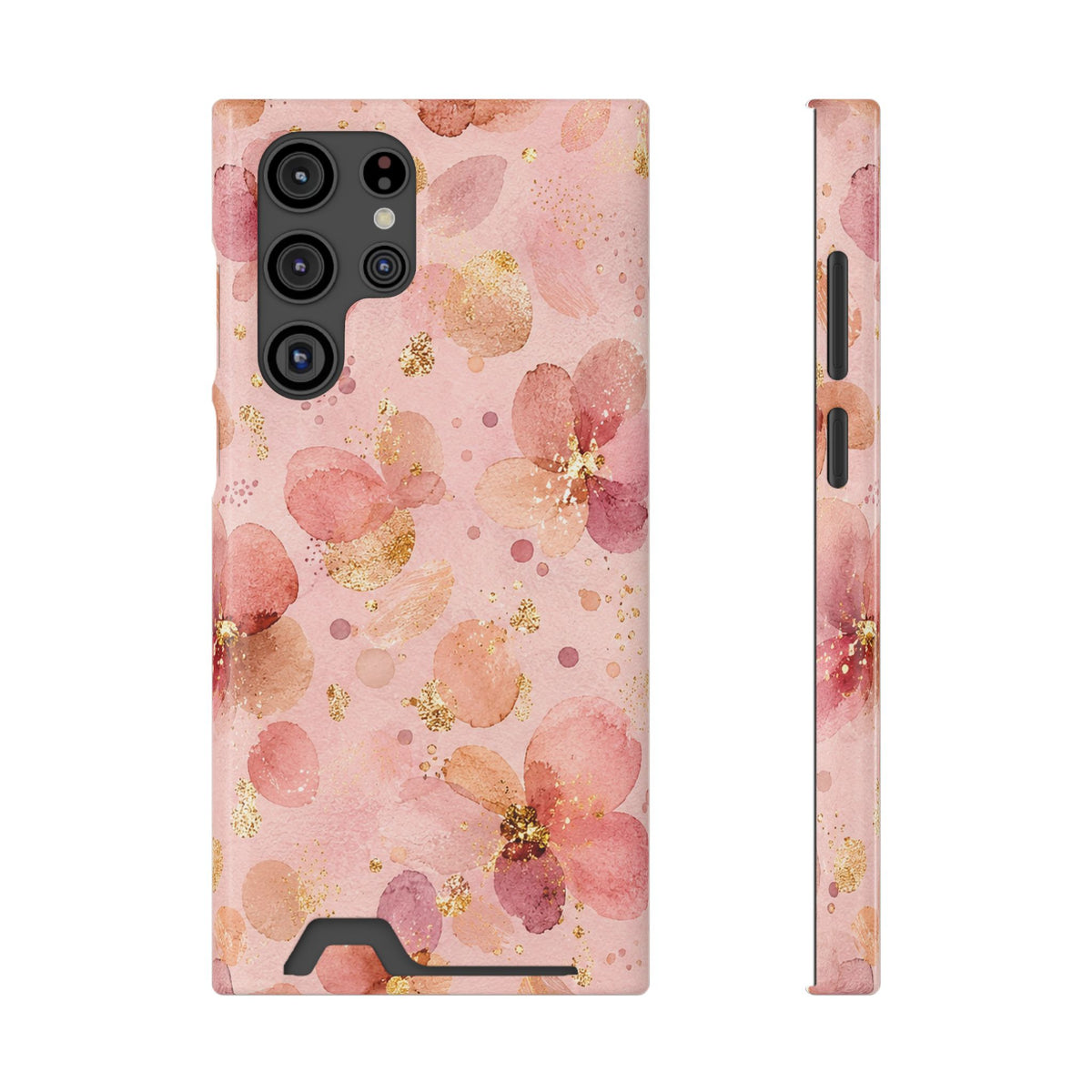 Watercolor Blossom phone case with card holder for Samsung Galaxy S22 Ultra, glossy finish